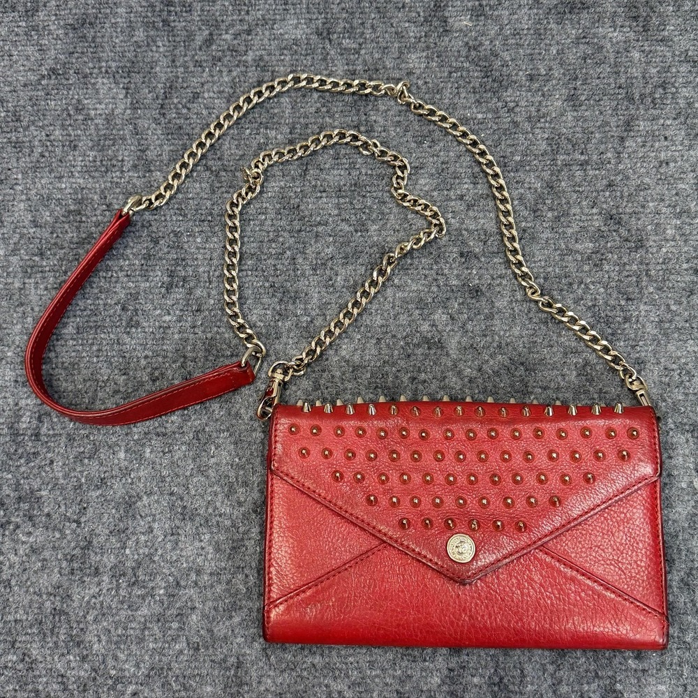 Rebecca Minkoff Crossbody Bag Womens‎ Small Red Leather Studded Chain Gold